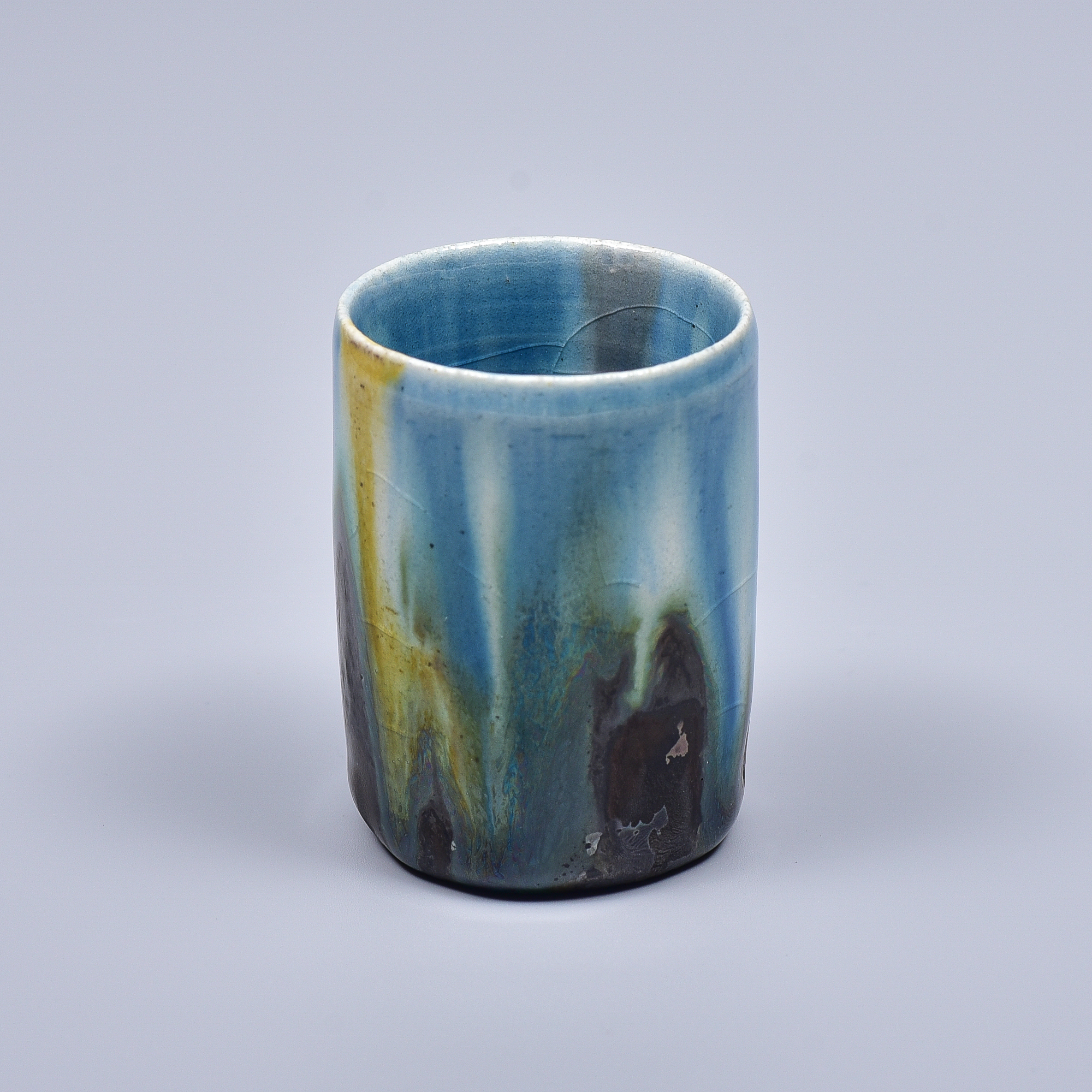 硝子釉 流鮮彩　酒盃